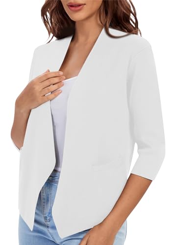 Image of Urban CoCo Women's 3 /4 Sleeve Cropped Open Front Cardigan Knit Lightweight V Neck Knit Bolero Shrugs with Pockets