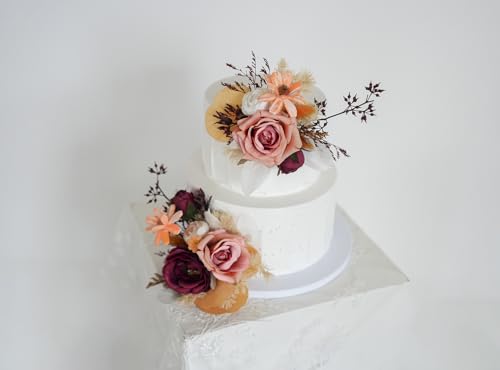 Set de dos adornos para torta con flores artificiales miniatura 3