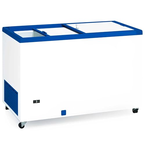 MBH - Arcón Congelador Industrial 387 Litros con Puerta Opaca, Termostato Regulable, Cerradura y Ruedas para Cocina, Bar y Restaurante (1283x670x895 mm)
