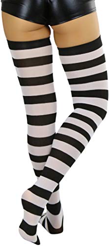 Image of ToBeInStyle Women's Vibrant Horizontal Wide Striped Thigh High Stockings