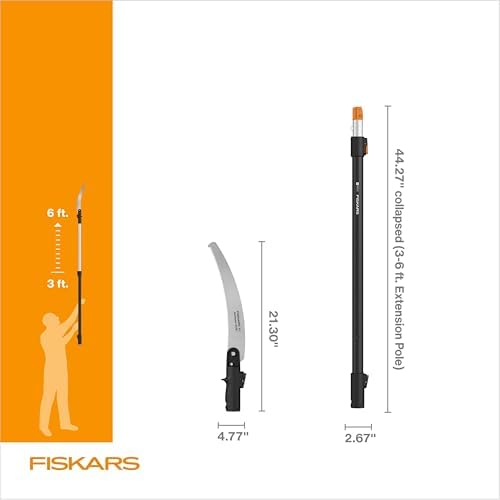 Fiskars XtendControl Extendable Tree Pruner (6 ft), Pole Saw, Adjustable Branch Trimmer with 15" X1 Saw and Hand Saw, 3-6 ft Extension Pole, and Secure Locking System for Precision Cutting - Thumbnail 3
