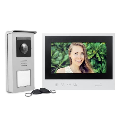 THOMSON Smart Bracket 2, Visiophone Filaire, Interphone Vidéo 2 Fils, Écran Tactile 7 Pouces, Accès RFID avec 5 Badges, Vision Nocturne Couleur, Double Commande...