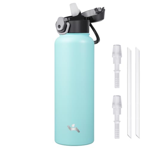 Image of Konokyo 40 oz Insulated Water Bottle with Straw, Carry Loop, Turquoise