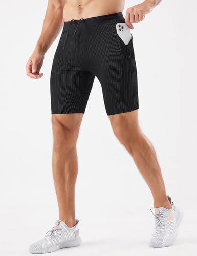 MIZOK Men's Stripe Performance Compression Workout Shorts Tight Gym Athletic Shorts with Pockets2