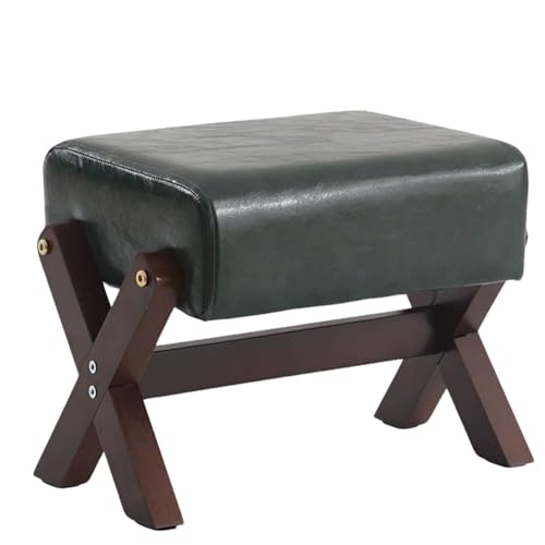 Taburete Bajo Acolchado con Patas de Madera en X, Taburete Cambio de Zapatos y Reposapiés de Sofá, Asiento Pequeño para Entrada, Sala y Dormitorio (L)