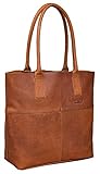 Benthill Damen Shopper Leder - Bag Beutel aus echtem Rindsleder - Große Vintage Umhängetasche - Schulterbeutel/Schultertasche - Weiche Handtasche in Braun Cognac