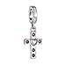 Délicat Religieux Rouge CZ Heart Cross Dangle Charm Bead for Women Teen Communion .925 Sterling Silver Fits European Bracelet