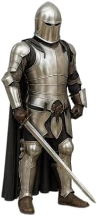 Medieval Knight Full Plate Armor Suit with Helmet, Cuirass, Pauldrons, Arm & Leg Guards – Steel Crusader Armor for LARP, Cosplay, Reenactment & Display