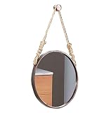MKYOKO Espejo Redondo para Colgar en la Pared con Cuerda de cáñamo, Espejo Decorativo para baño, Espejos de tocador, tocador de Maquillaje, Sala de Estar, Dormitorio, Hierro metálico (15,