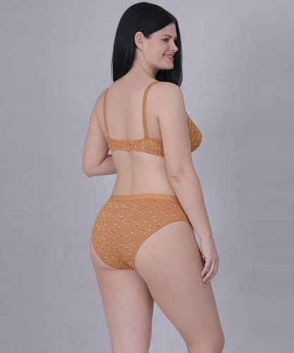 Image of Pack of 3 Printed Bra & Panty Set for Women & Girls | Non-Padded Non-Wired T-Shirt Bra with Matching Hipster Panty | Comfortable Soft Lingerie Set | Everyday Innerwear