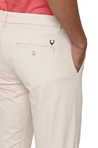 Image of Men Cream Slim Fit Solid Casual Trousers