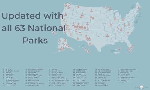 USA National Park Map (Blue 24” x 17”) - Educational National Park Poster of All 63 US National Parks – US Adventure Map Wall Art Gift - Made in the USA on Heavy-Duty Cardstock