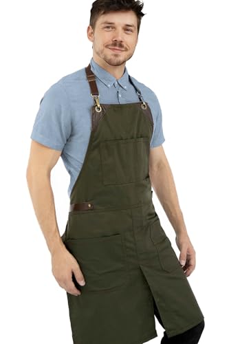 Tablier vert Under NY Sky ajustable avec sangles de cuir pour artisan