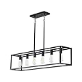 FOVICY Black Farmhouse Kitchen Island Lighting, Modern Industrial Chandelier, 6-Light E26 Linear Rectangular Hanging Light Fixture for Living Dining Room Bedroom Kitchen Island