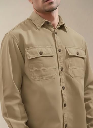 Image of SMOWKLY Men's Casual Shirt | Full Sleeve Button Down Shirt with Dual Chest Pockets | Stylish Regular Fit 100% Cotton Office, Party Shacket | Fashionable Western Outfit