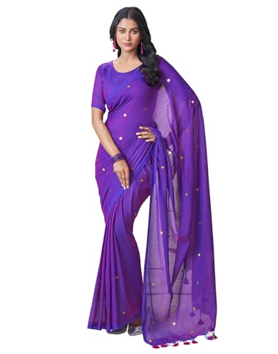 Image of SIRIL Women's Cotton Linen Sequence Saree With Unstitched Blouse Piece