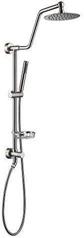HOMELODY Retro-Fit Shower System, 8" Rain Showerhead, Brass Hand Held Shower Head, Adjustable Slide Bar and Brass Soap Dish, Brushed Nickel Combo Showerheads B7021BN