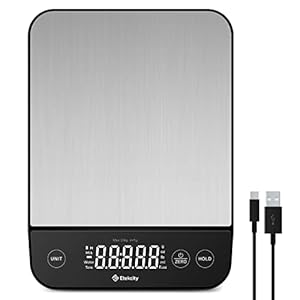 Etekcity Küchenwaage, Küchenwaage Digital 1g genau, 10kg Kitchen Scale mit LED-Display, Tare-Funktion, USB-Aufladung, Präzisionswaage für Küche, Edelstahl