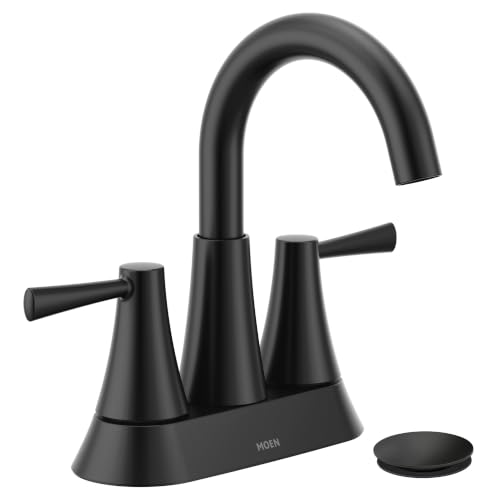 Moen Ronan Matte Black Two-Handle 4 Centerset Modern Bathroom Faucet with Push-Down Drain 84022BL