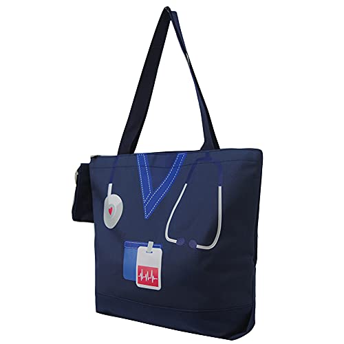 Image of NGIL Medium Top Zipper Closure Canvas Tote Bag with Attached Matching Coin Purse For Moms and Nurses