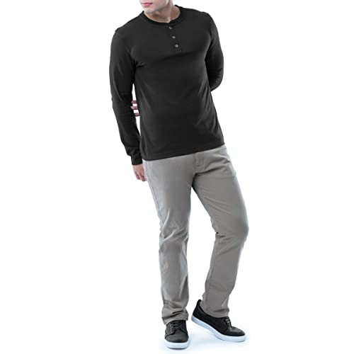 Lee Men's Long Sleeve Soft Washed Cotton Henley T-Shirt, Black, Large #TOP6