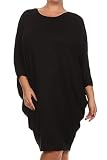 Plus Size Solid Loose Fit 3/4 Dolman Sleeve Casual Midi Dress/Made in USA Black 3XL