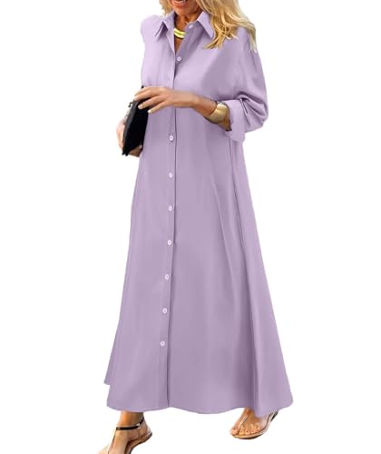 Image of chouyatou Women's Casual Button Down Maxi Shirt Dress Long Sleeve Button Up Tunic Long Dress