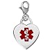 Divoti Custom Engraved Adorable Heart 316L Medical Alert Charm w/Lobster Clasp-Red
