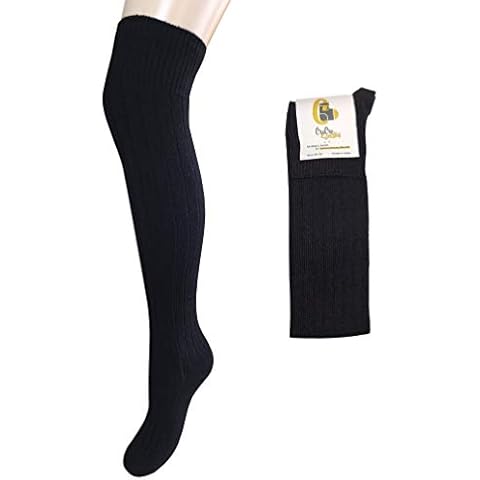 Parisian Women Over The Knee Socks in Soft and Warm Wool - Made in Italy (2,5-4,5 UK, Black) Cover