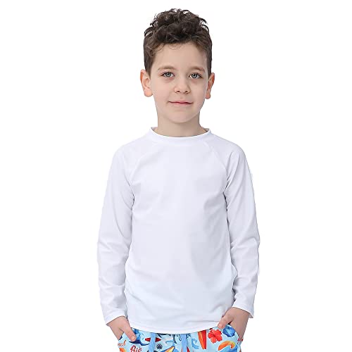 Boys' Long Sleeve Rashguard Swimwear Rash Guard Athletic Tops Swim Shirt Upf 50+ Sun Protection, White 2T #TOP2