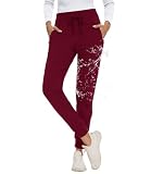 CAMPSNAIL Fleece Lined Joggers Women - Water Resistant Thermal Winter Sweatpants Running Hiking Yoga Golf Pants with Pockets Burgundy