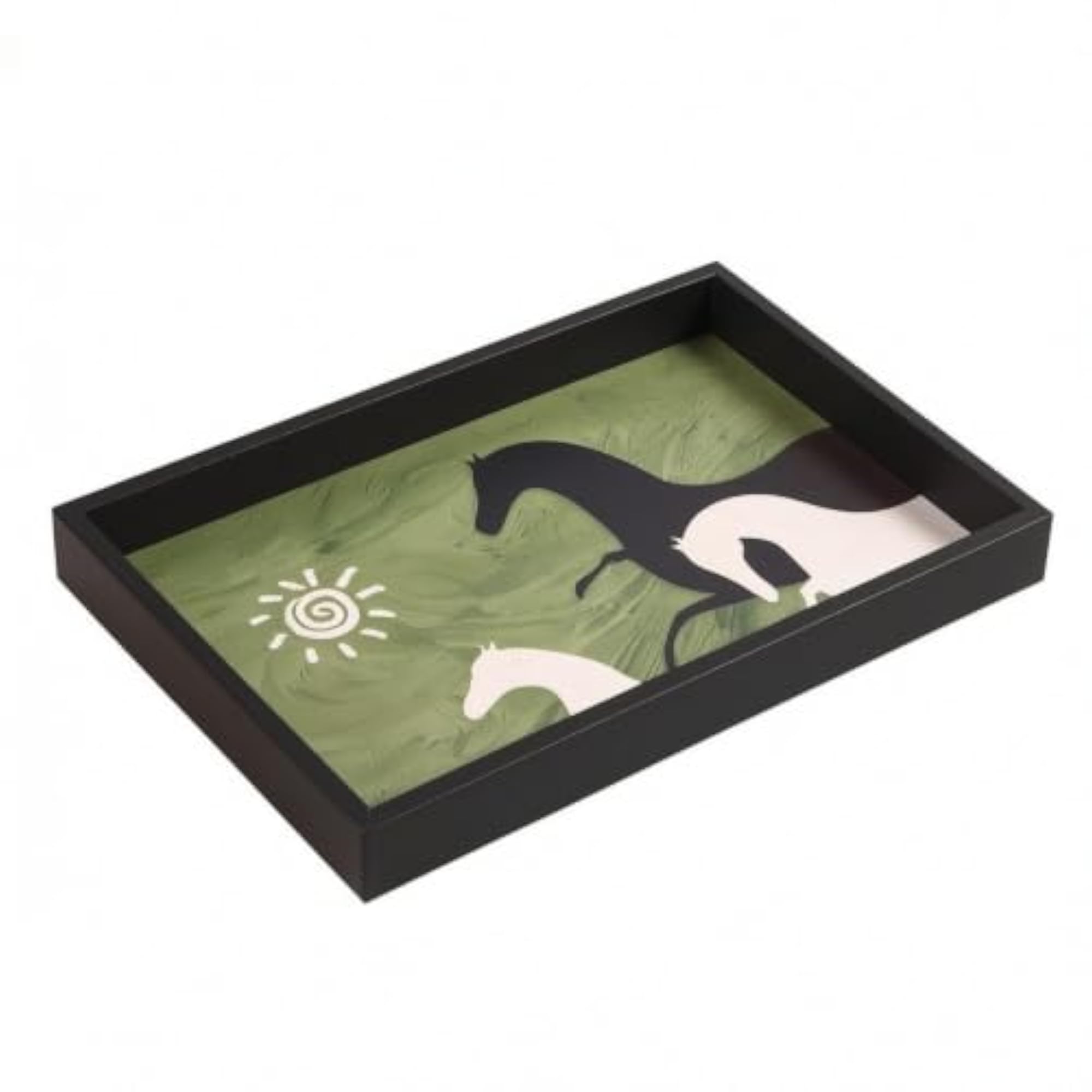 Decorative Rectangular Tabletop Storage Tray with Horse Motif