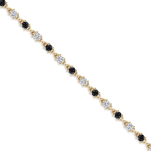 Gem Stone King Black Onyx and White Moissanite Tennis Bracelet for Women in 925 Sterling Silver | 1.76 Cttw | Round 2.5MM | Gemstone December Birthstone | 7 Inch3