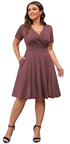 Image of POSESHE Womens Plus Size Dresses Summer Short Sleeve Wrap V-Neck Sundress Casual Wedding Guest Cocktail Dress with Pockets