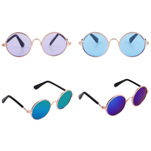 Penitue 4pcs Mini Doll Glasses, Cute Tiny Sunglasses for Most Dolls Outfit and Toys Clothes Set Decorations with Metal Frame Multi-Color Lenses Fashion Eyewear Accessories(Color 2)