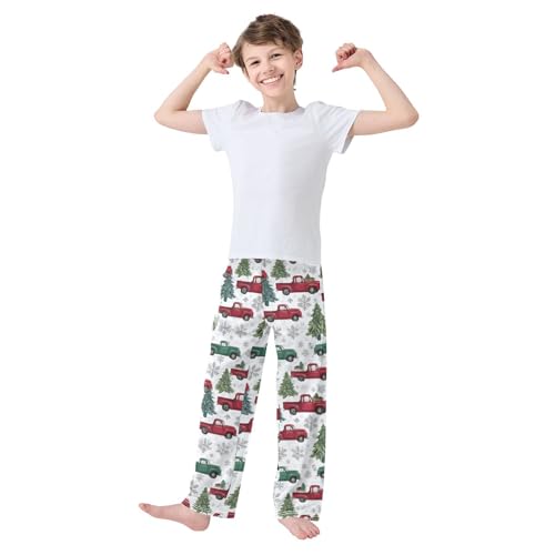 Red Vintage Truck Xmas Pajama Lounge Pants with Pockets Sleepwear Soft Elastic Waist PJ Bottoms 6-14 Years3