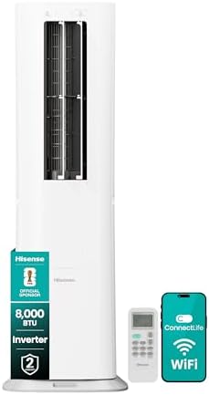 Hisense API0825UW1D Smart Inverter Twin Hose 8,000 BTU (DOE) 350 SF Heat/Cool Tower Portable Air Conditioner, White