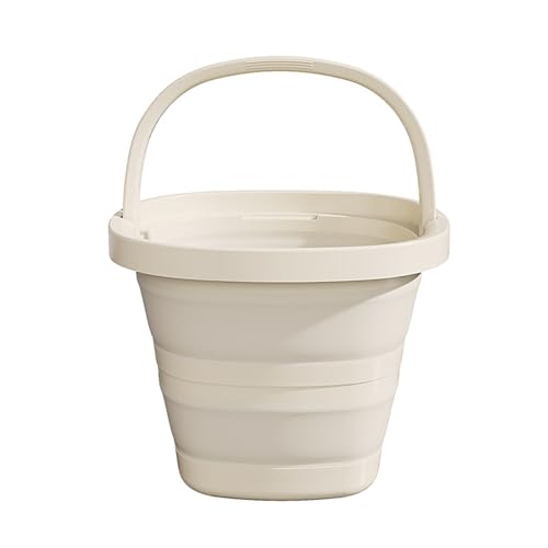 Collapsible Utility Bucket with Handle 10L Sizes Multi-Purpose for Foot Bath Cleaning Storage Beige (Beige)