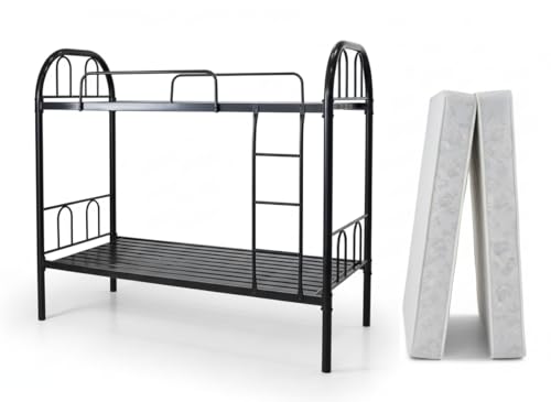 سرير بطابقين معدني شديد التحمل توأم فوق توأم مع مرتبتين من ك...