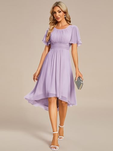 Image of Ever-Pretty Women's Chiffon Crew Neck Empire Waist Wedding Guest Dress Summer Short Sleeve Semi Formal Dresses 02053