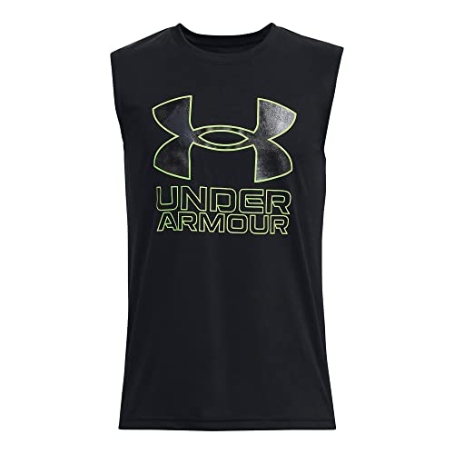 Under Armour Boys' Standard Tech Hybrid Print Tank Top, (002) Black / / Lime Surge, Medium