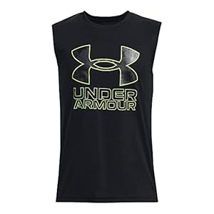 Under Armour Boys’ Standard Tech Hybrid Print Tank Top, (002) Black / / Lime Surge, X-Large