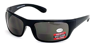 V.W.E. Large Men Safety Sunglasses With Reading Bifocal - ANSI Z87.1+ Certified Glasses Readers (Gloss Black, 1.50)