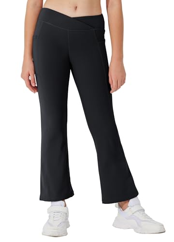 Willit Girls' Fleece Lined Pants Yoga Crossover Leggings Bootcut Thermal Winter Pants Water Resistant3