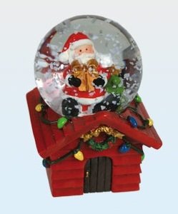 Boule de neige Père Noël sur maison figurine de collection miniature décoration hiver