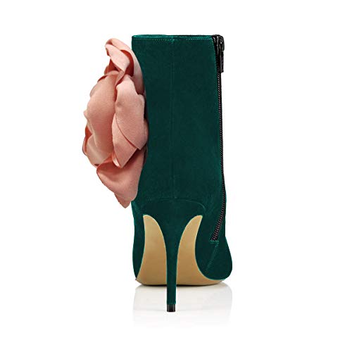 FSJ Women Fashion Flower Ankle Boots Pointed Closed Toe Stilettos High Heels Short Booties Faux Suede Side Zipper Ladies Party Wedding Fall Winter Dress Shoes Size 4-15 US2