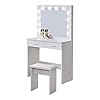 OFCASA Kaptafel met Hollywood-spiegel en ledverlichting, 2 laden, met kruk, voor meisjesslaapkamer, wit