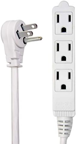 Electes 20 Feet Heavy Duty Extension Cord / Wire , Multi 3 Outlet , 3 Prong Grounded , Angled Flat Plug , 16/3 , SPT3 , UL Listed , White