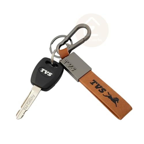 Image of Premium Leather Keychain Metal Hook Compatible with Durable Faux Leather Brown Strap with Heavy-Duty Alloy Clip Stylish Bike & Car Key Holder
