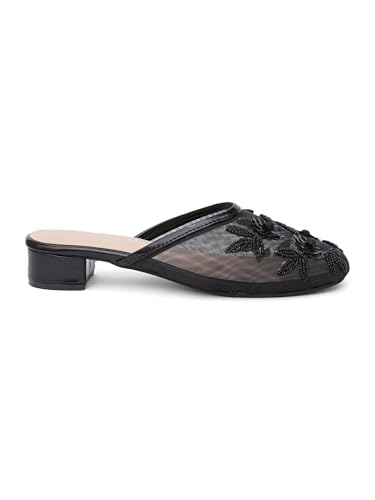 Image of TRYME Embellished Block Heel Mules for Women | Elegant Slip On Dress Sandals | Comfortable Fashion Heels for Casual, Wedding & Evening Occasions